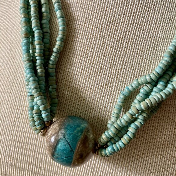 NWT Blue Green Glass Centerpiece and Heishi Beaded Necklace from Cancun - Picture 10 of 11